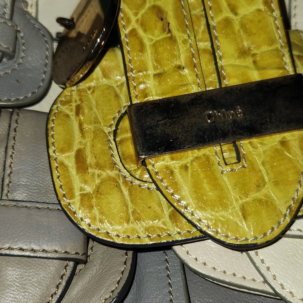 Chloe Wristlet Bag Gray Cream Snake Yellow. Leather Good Needs Some Cleaning. - Picture 13 of 16